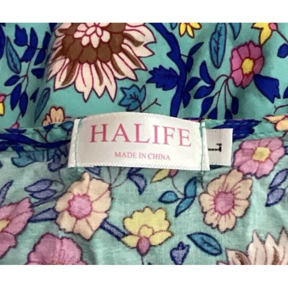 Women's Floral Dress Size L Boho Hippie Cottagecore Beachie Fairy Gypsy Tassels - Picture 5 of 6